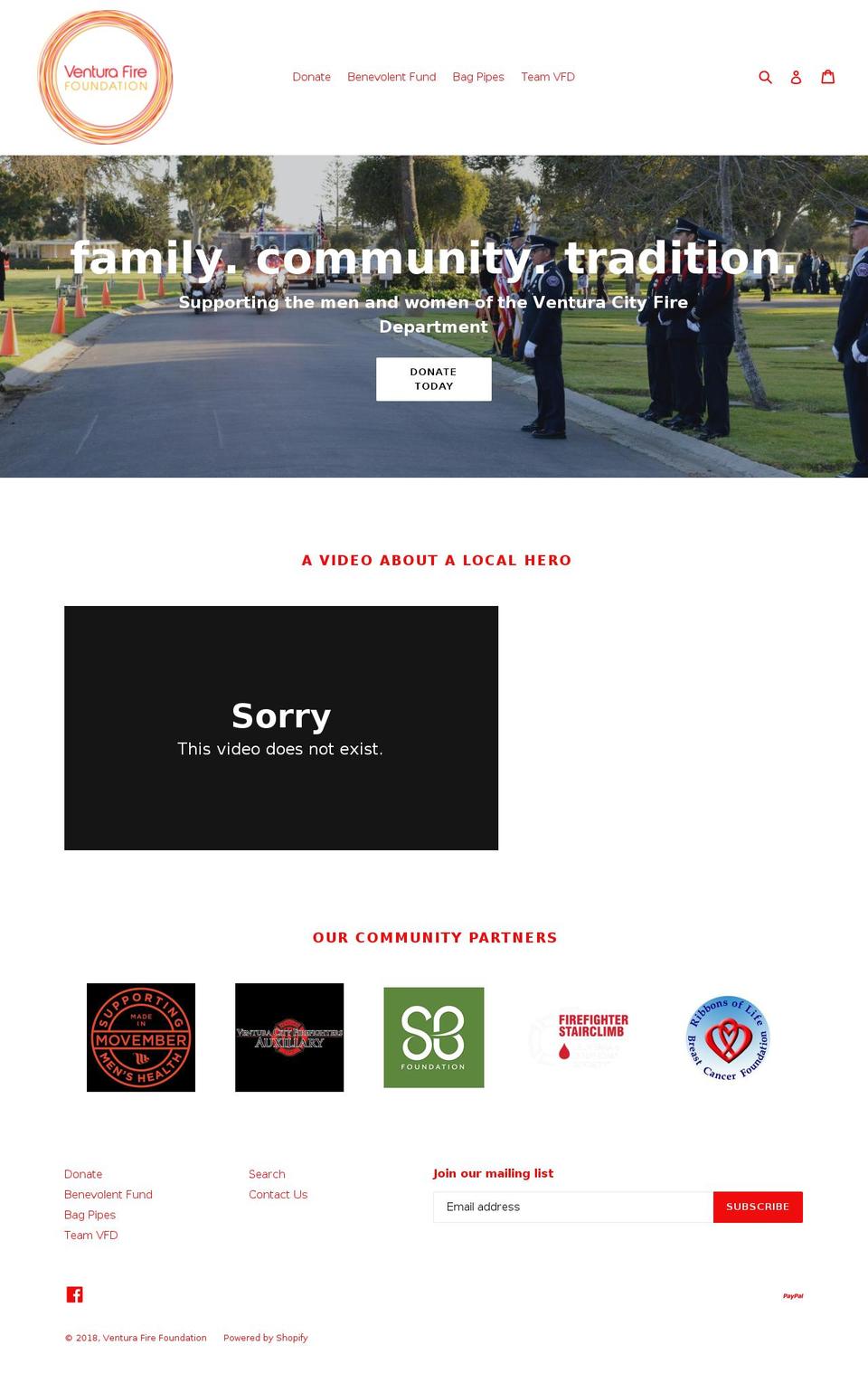 venturafirefoundation.org shopify website screenshot