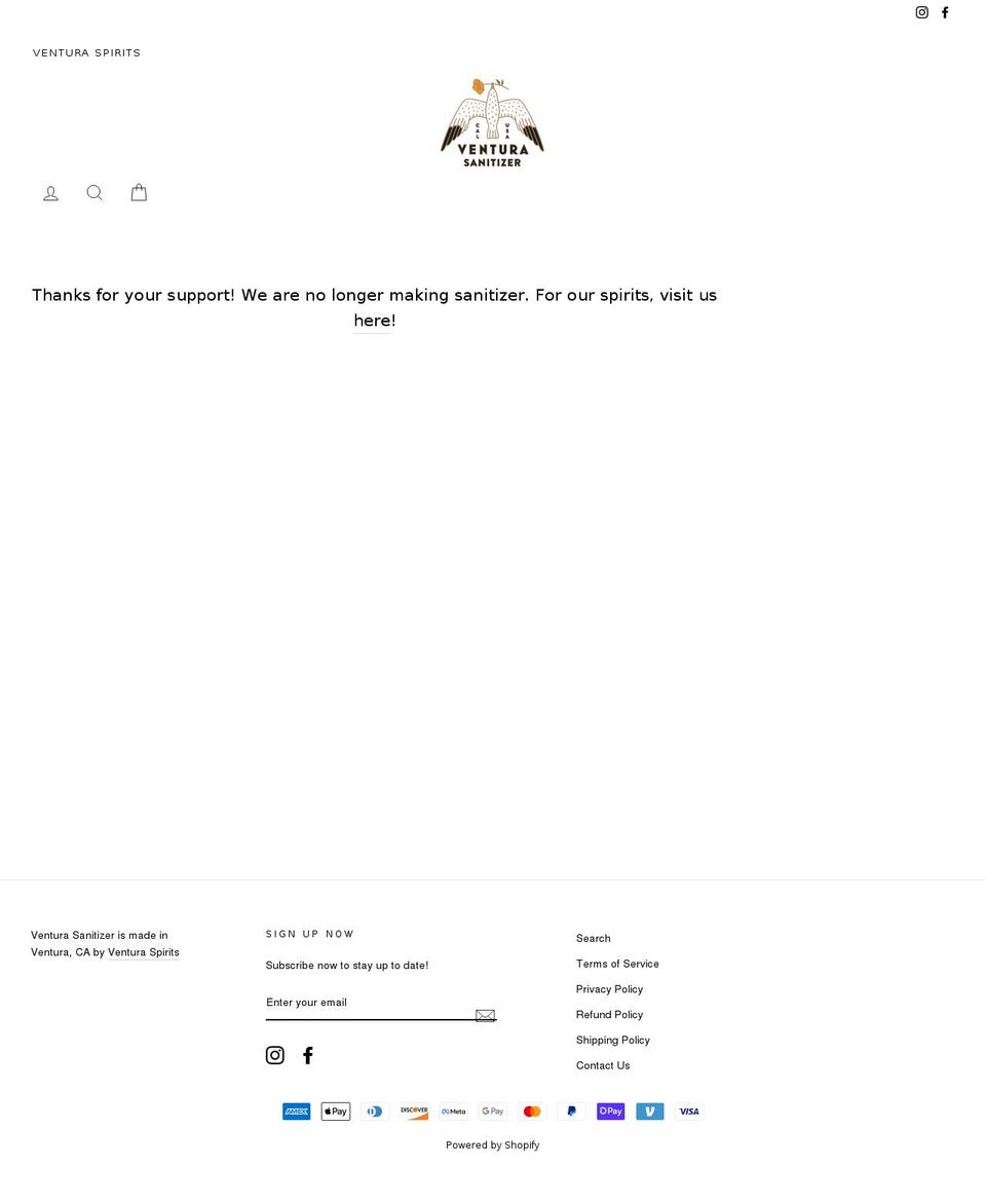 venturasanitizer.com shopify website screenshot