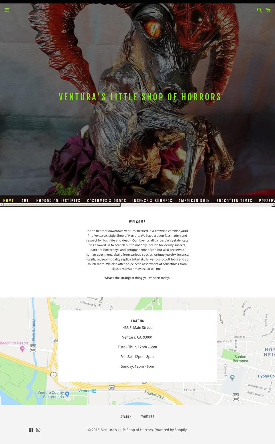 venturaslittleshopofhorrors.com — Shopify storefront screenshot
