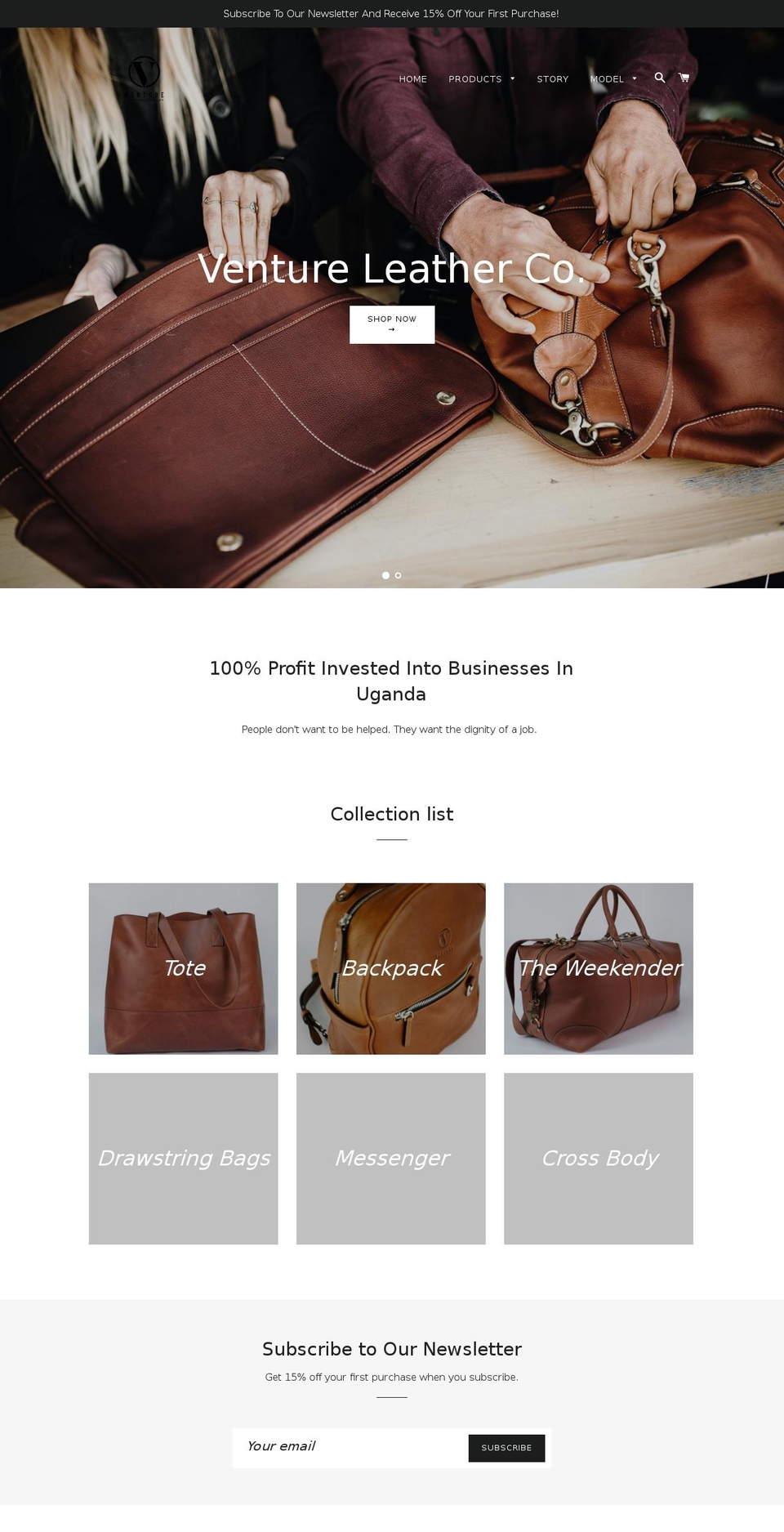 ventureleather.com — Shopify storefront screenshot