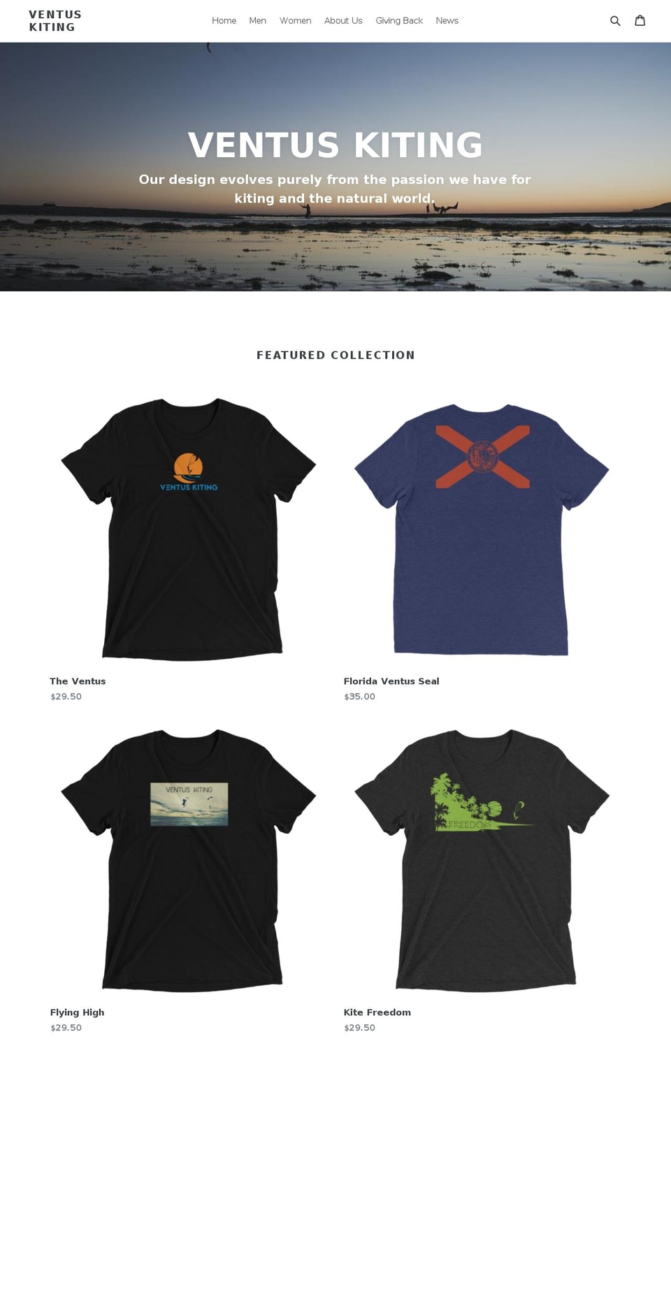 ventuskiting.com — Shopify storefront screenshot