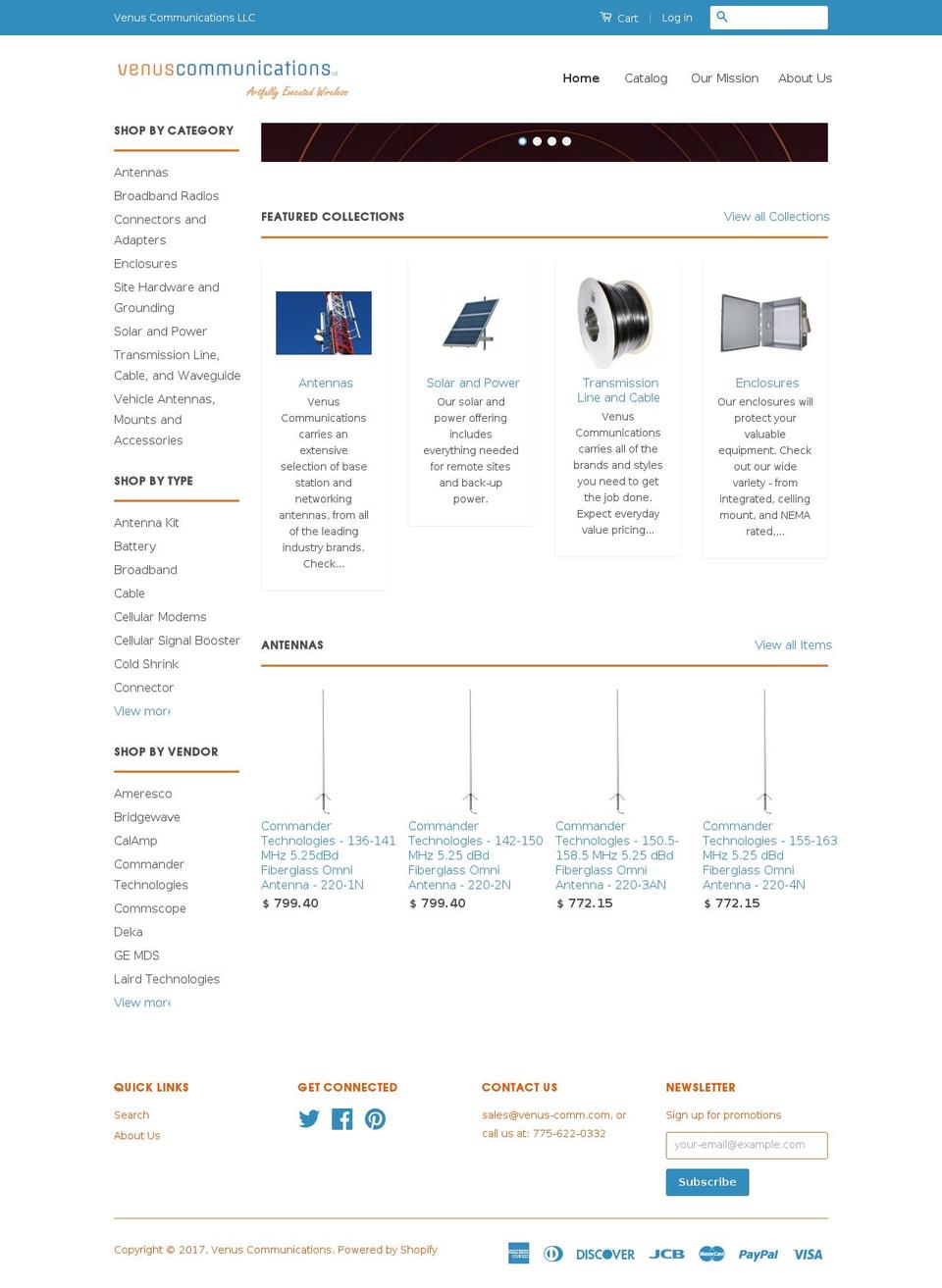 venus-comm.com shopify website screenshot