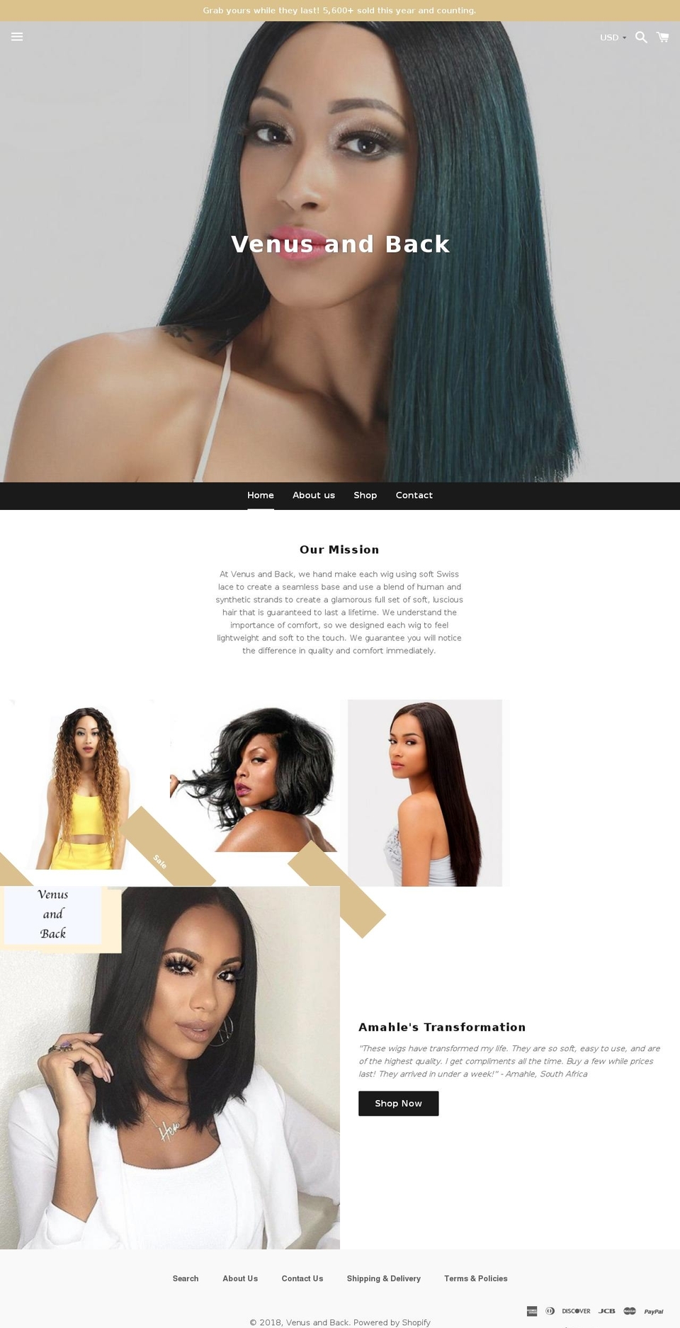 venusandback.com shopify website screenshot