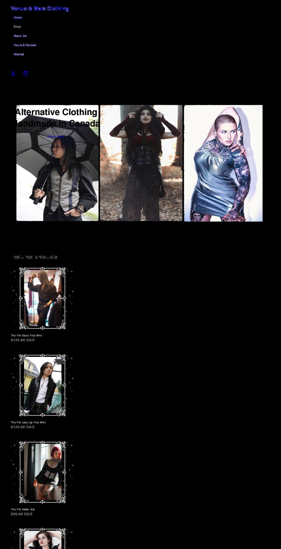 venusandmarsclothing.com shopify website screenshot