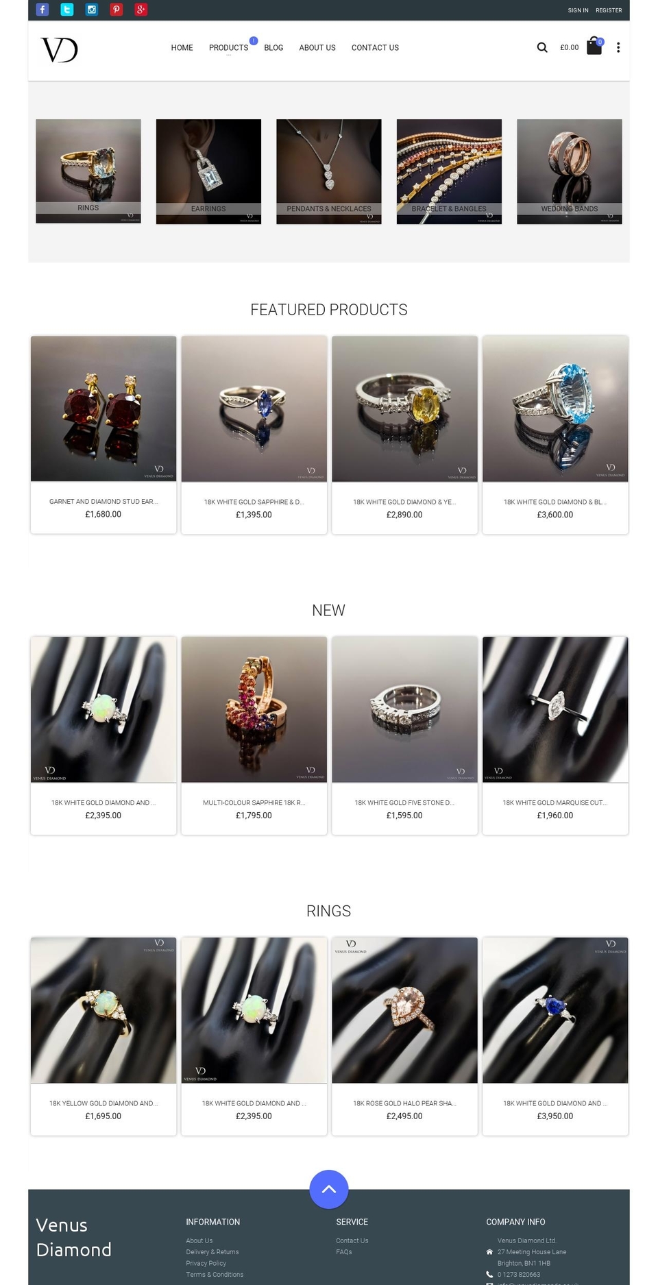 venusdiamonds.co.uk shopify website screenshot