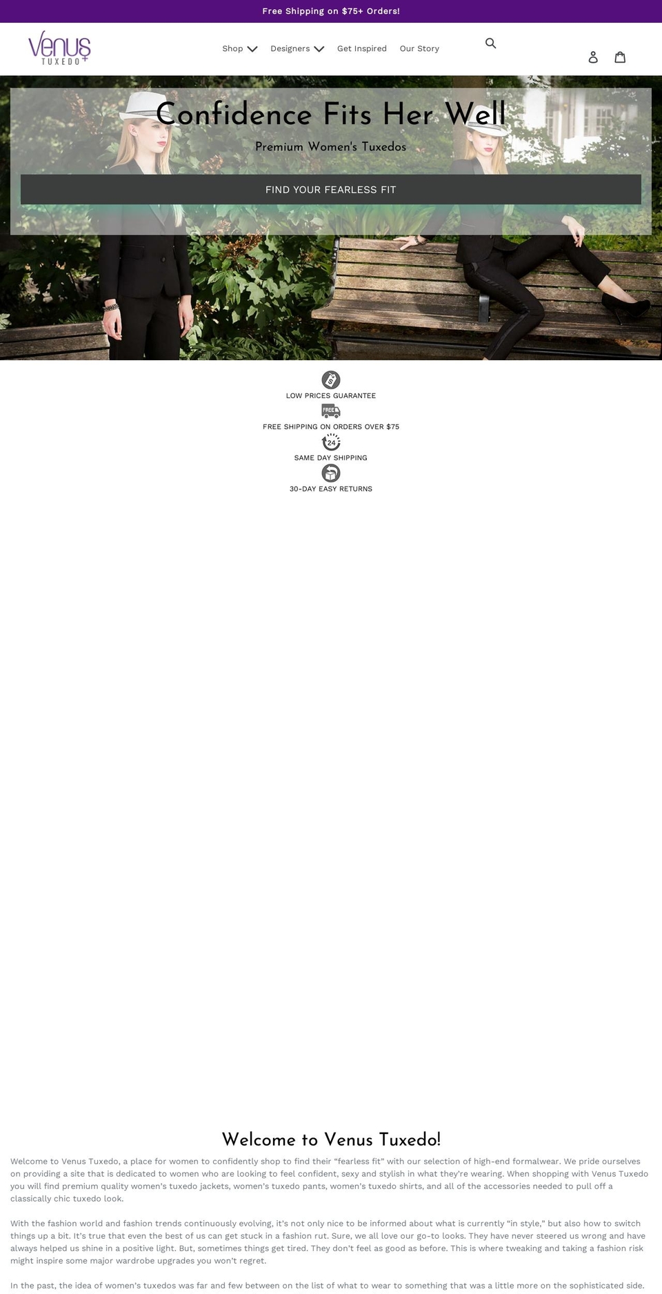 venustuxedo.com shopify website screenshot