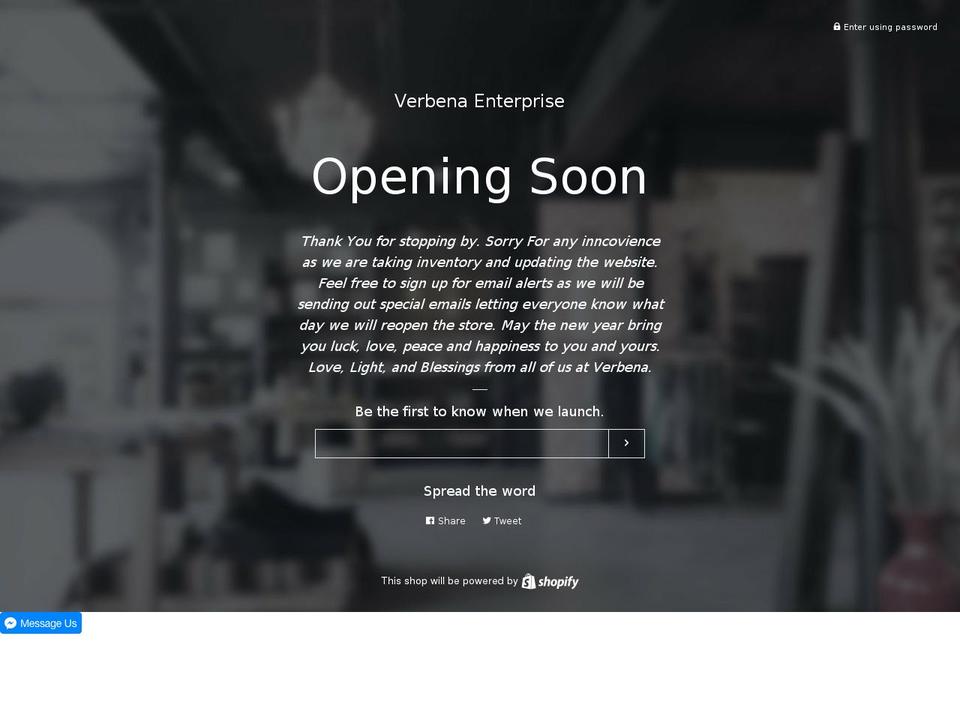 verbenaenterprises.com shopify website screenshot