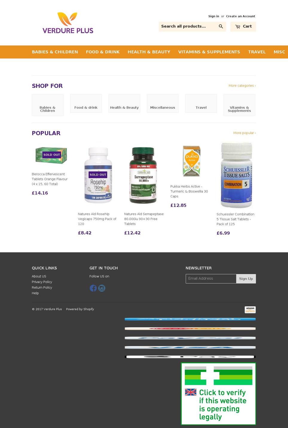 verdureplus.com shopify website screenshot