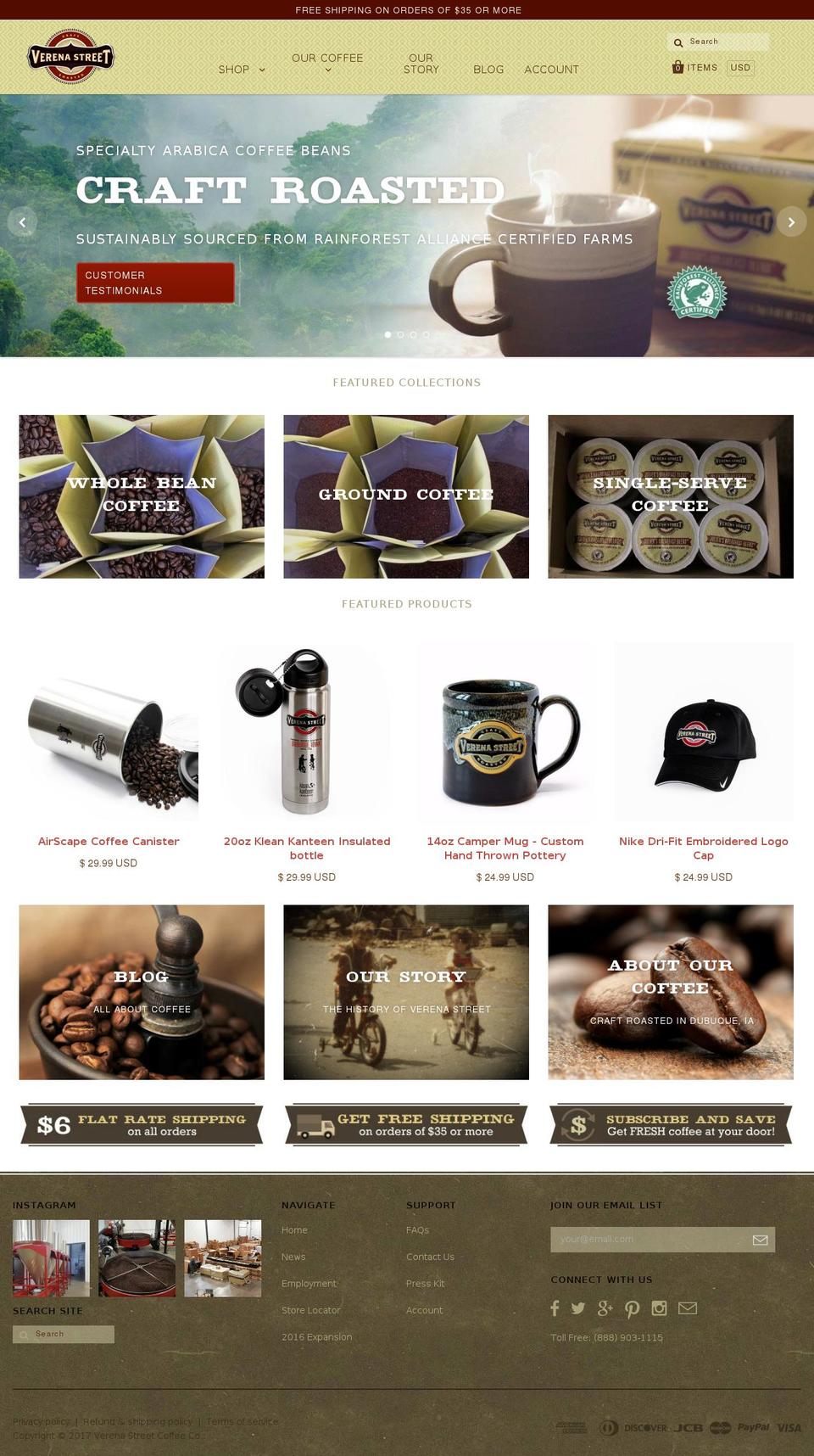 verenastreetcoffee.com shopify website screenshot