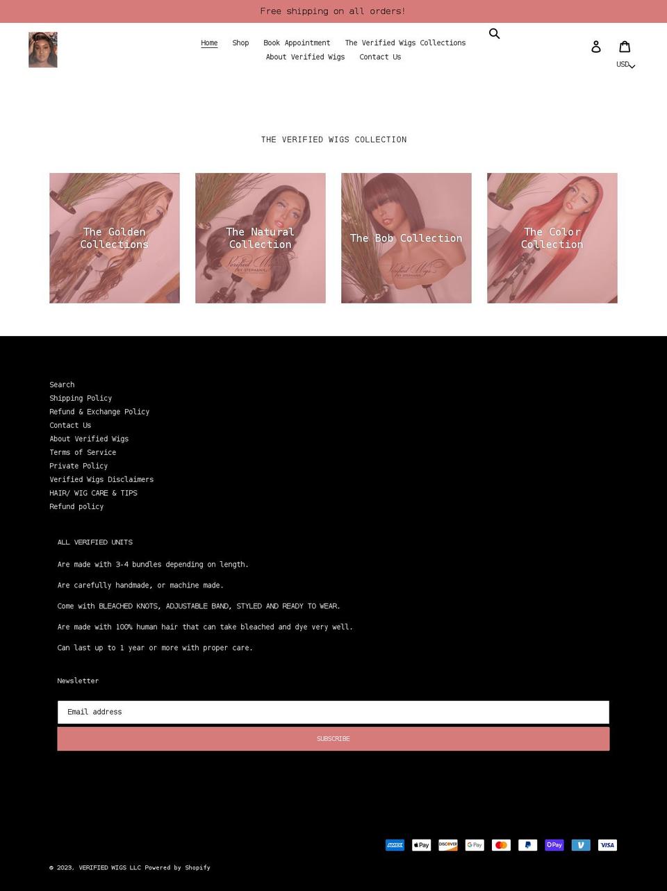 verifiedwigs.com shopify website screenshot