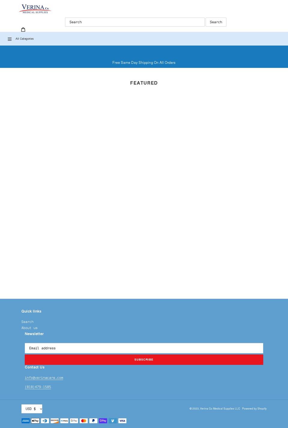 verinacare.com shopify website screenshot