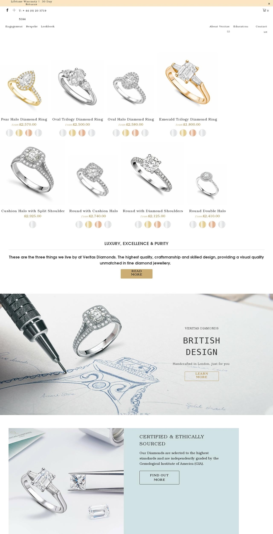 veritasdiamonds.com shopify website screenshot