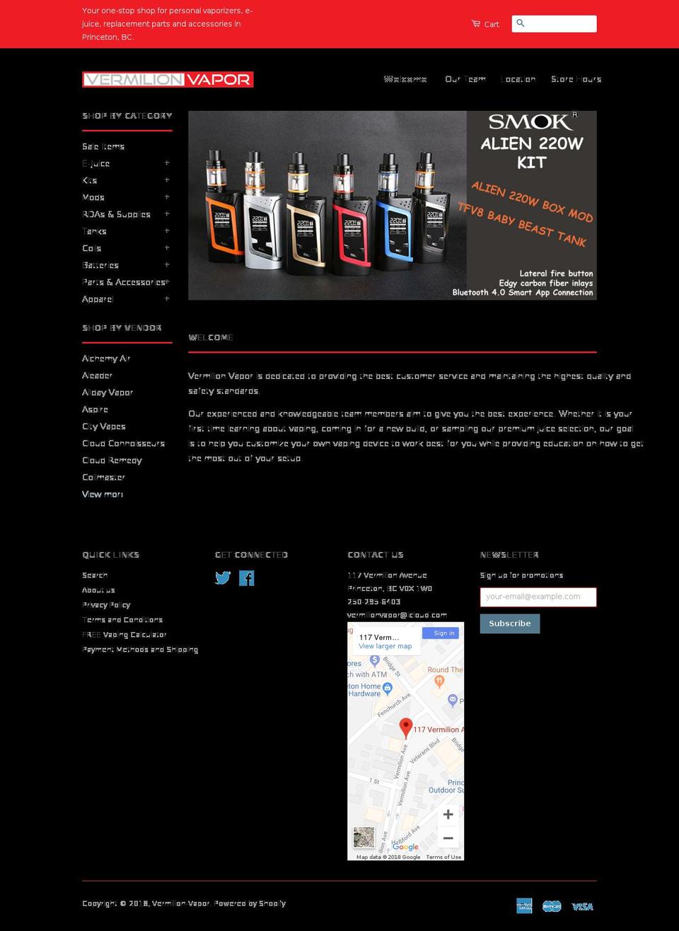 vermilionvapor.com shopify website screenshot