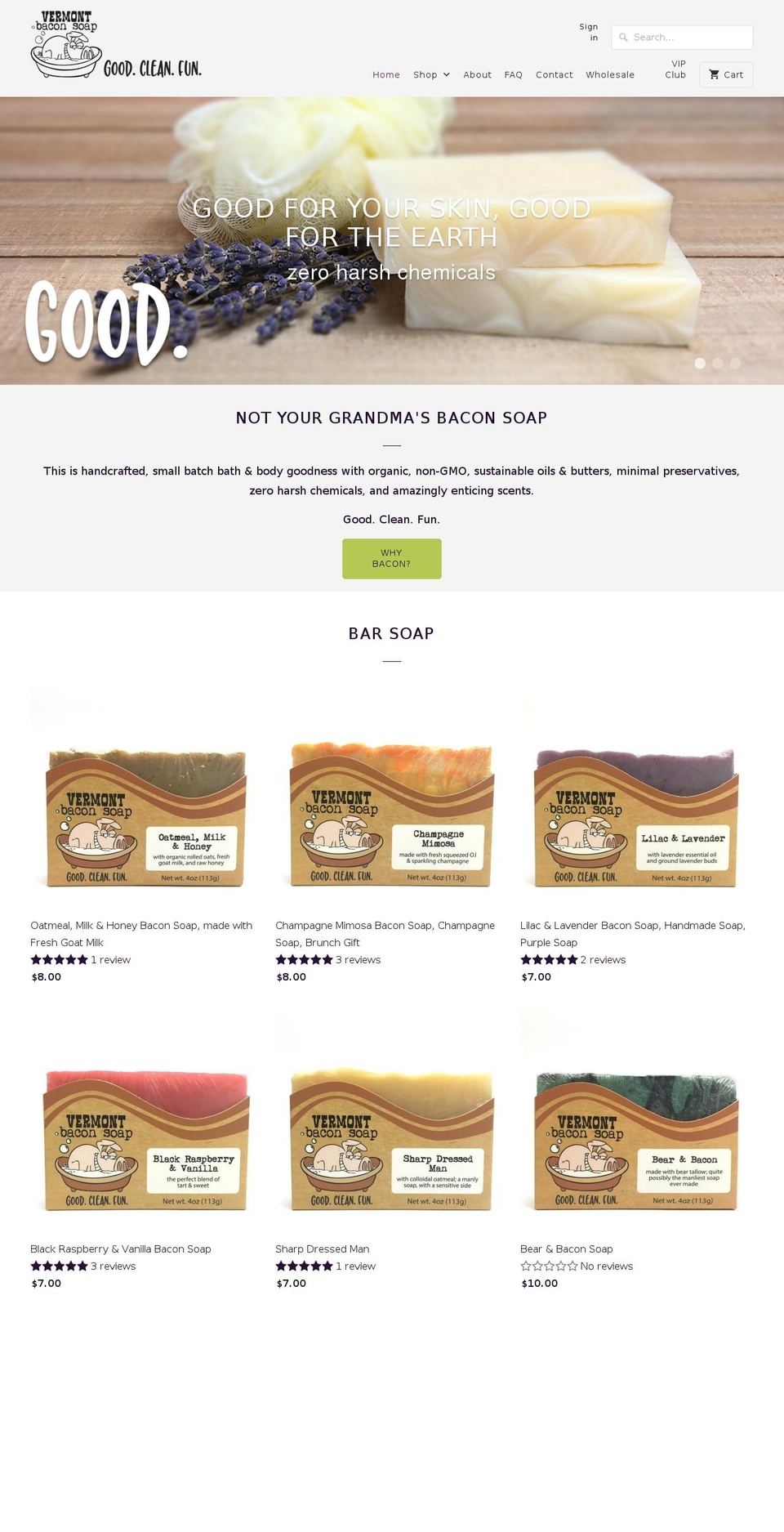 vermontbaconsoap.com shopify website screenshot