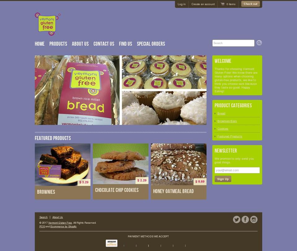 vermontglutenfree.com shopify website screenshot