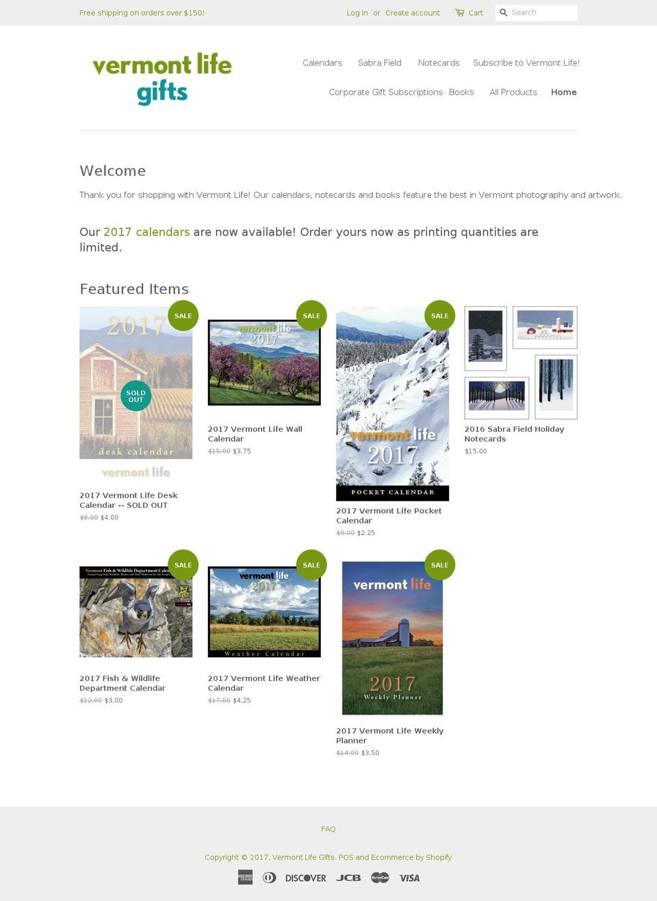 vermontlifecalendars.com shopify website screenshot