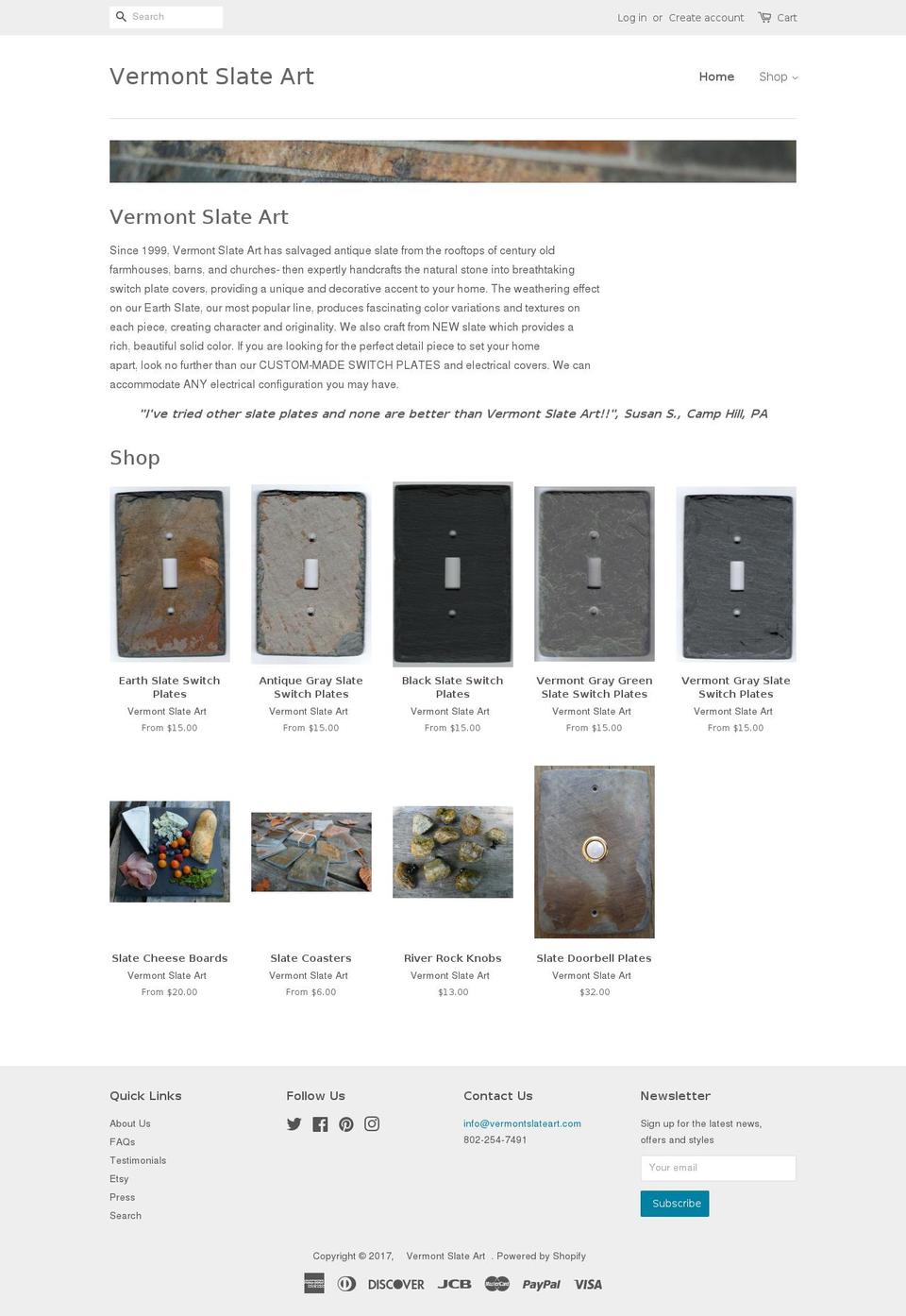 vermontslateart.com shopify website screenshot