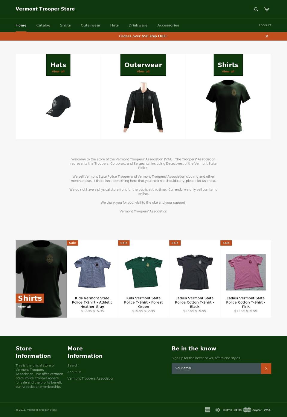 vermonttrooperstore.com shopify website screenshot
