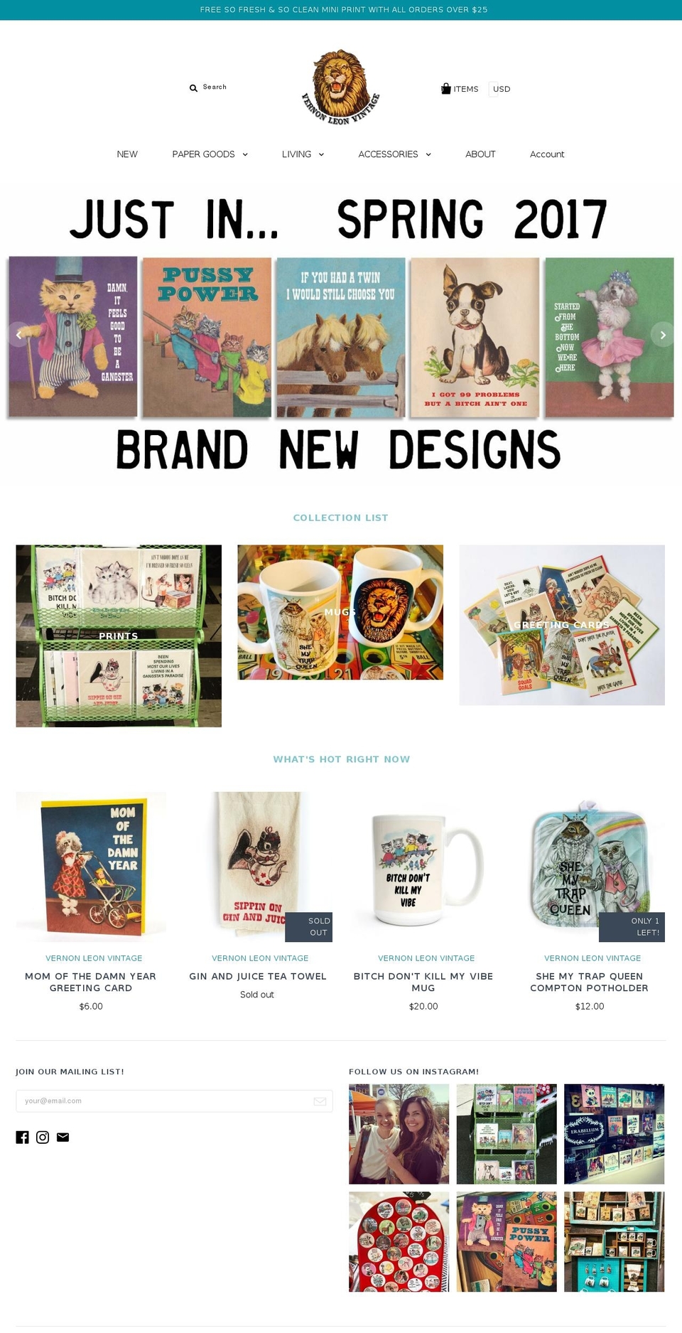 vernonleonvintage.com shopify website screenshot