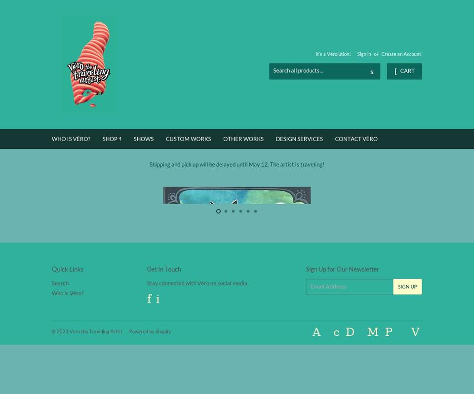 verothetravelingartist.com shopify website screenshot