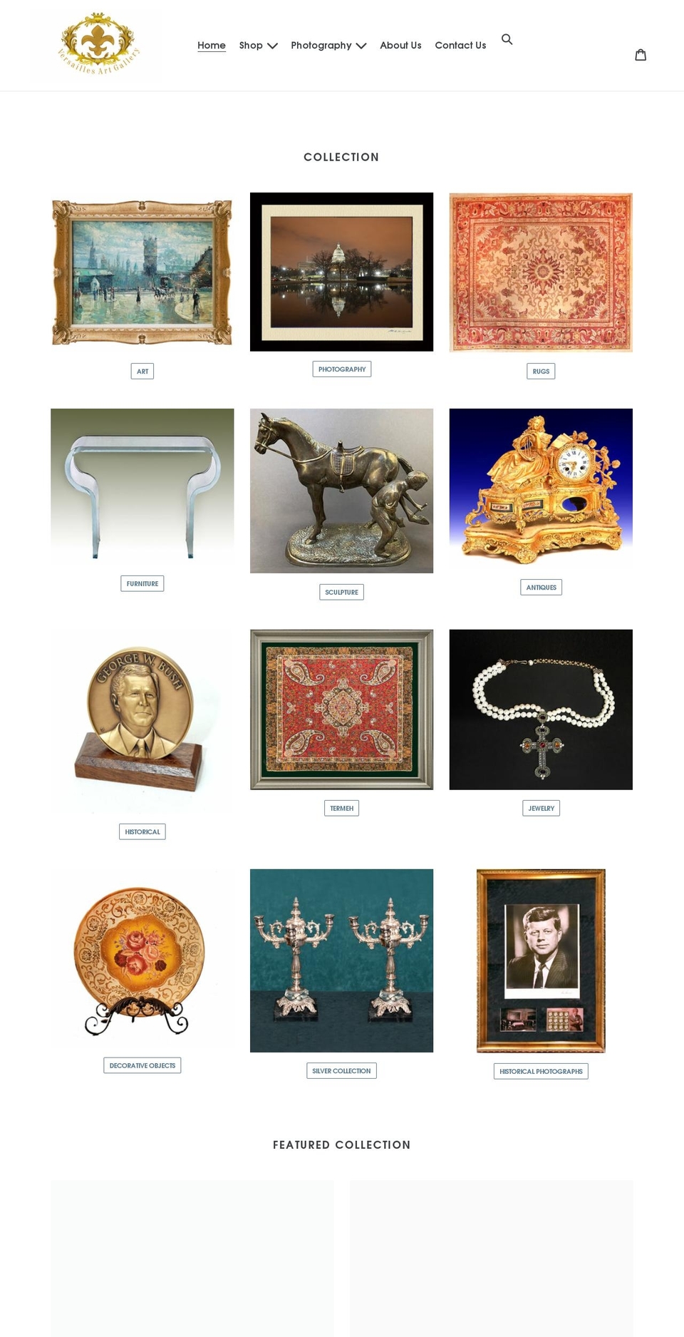 versaillesartgallery.com shopify website screenshot