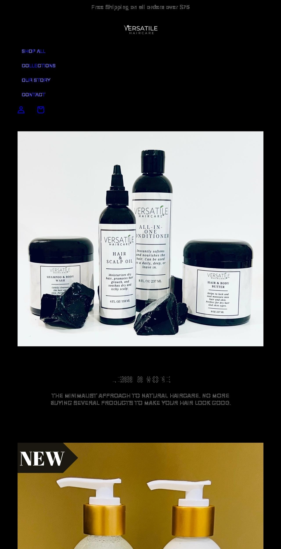 versatilehaircare.com shopify website screenshot