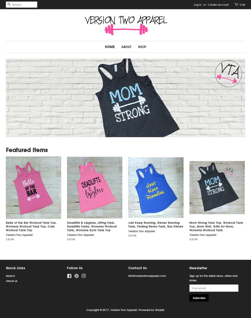 versiontwoapparel.com shopify website screenshot