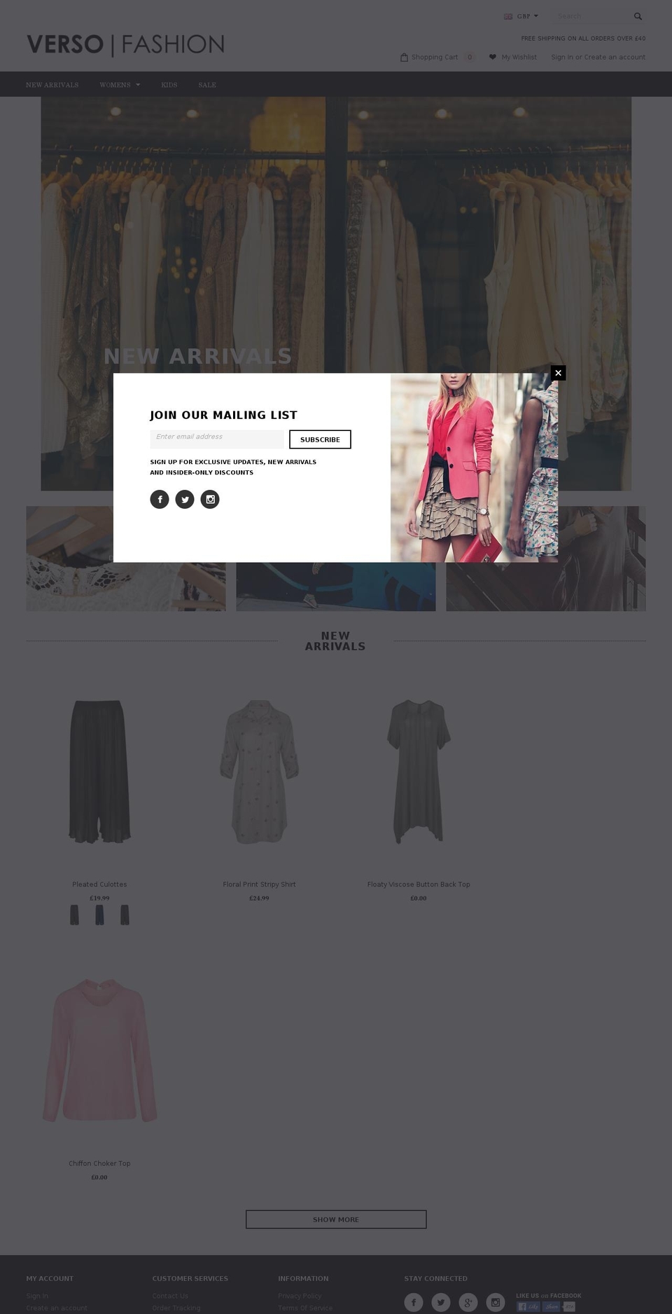 versofashion.com shopify website screenshot