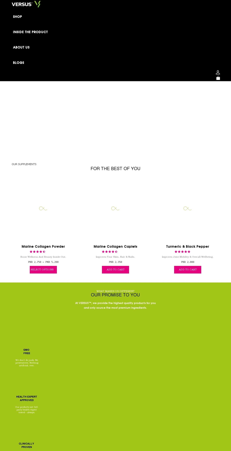 versusforher.com shopify website screenshot