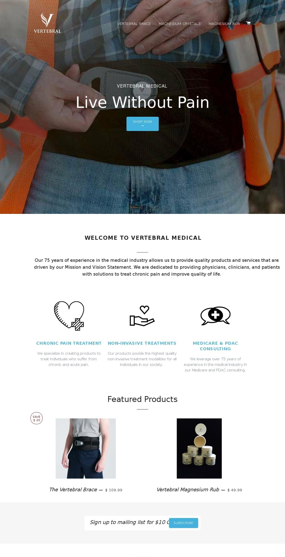 vertebralbrace.com — Shopify storefront screenshot