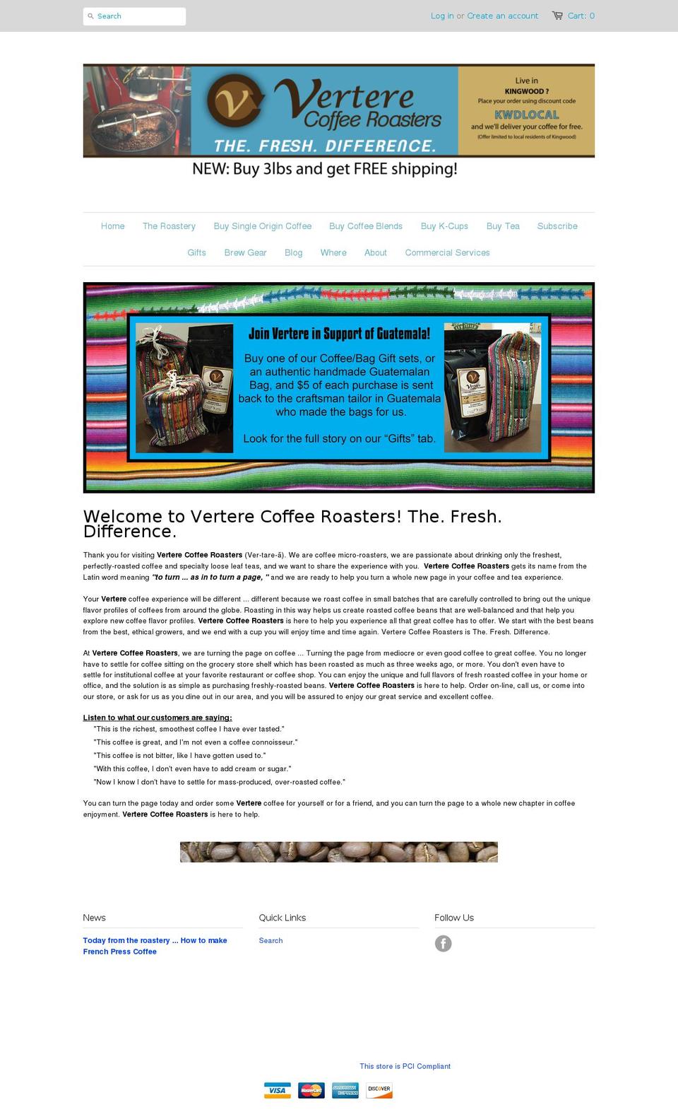 verterecoffee.com shopify website screenshot