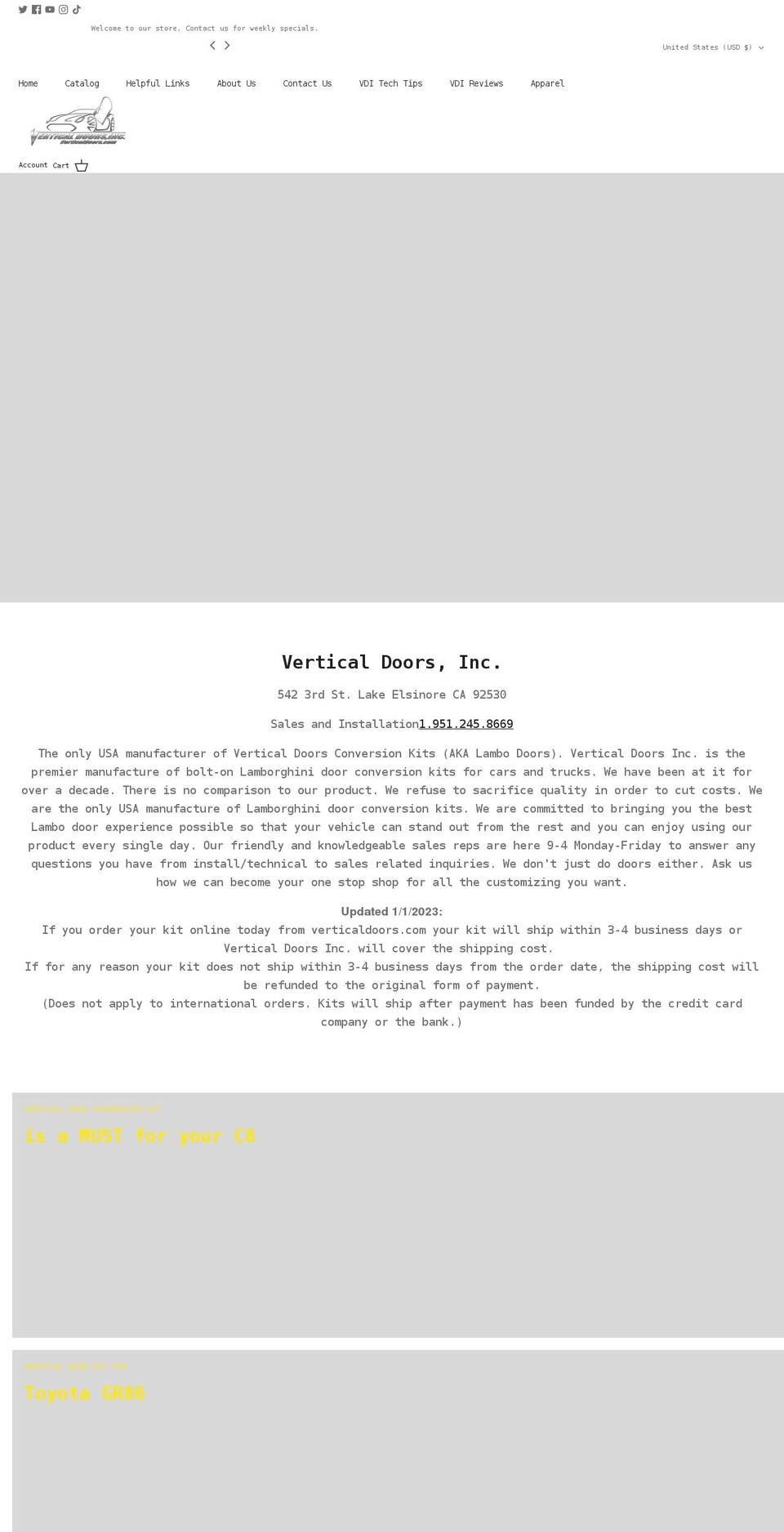 verticaldoors.com shopify website screenshot
