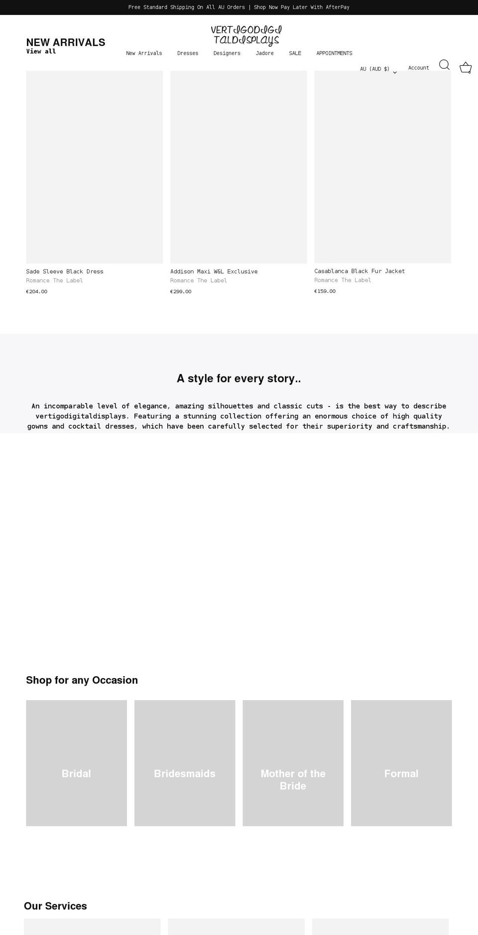 vertigodigitaldisplays.com shopify website screenshot