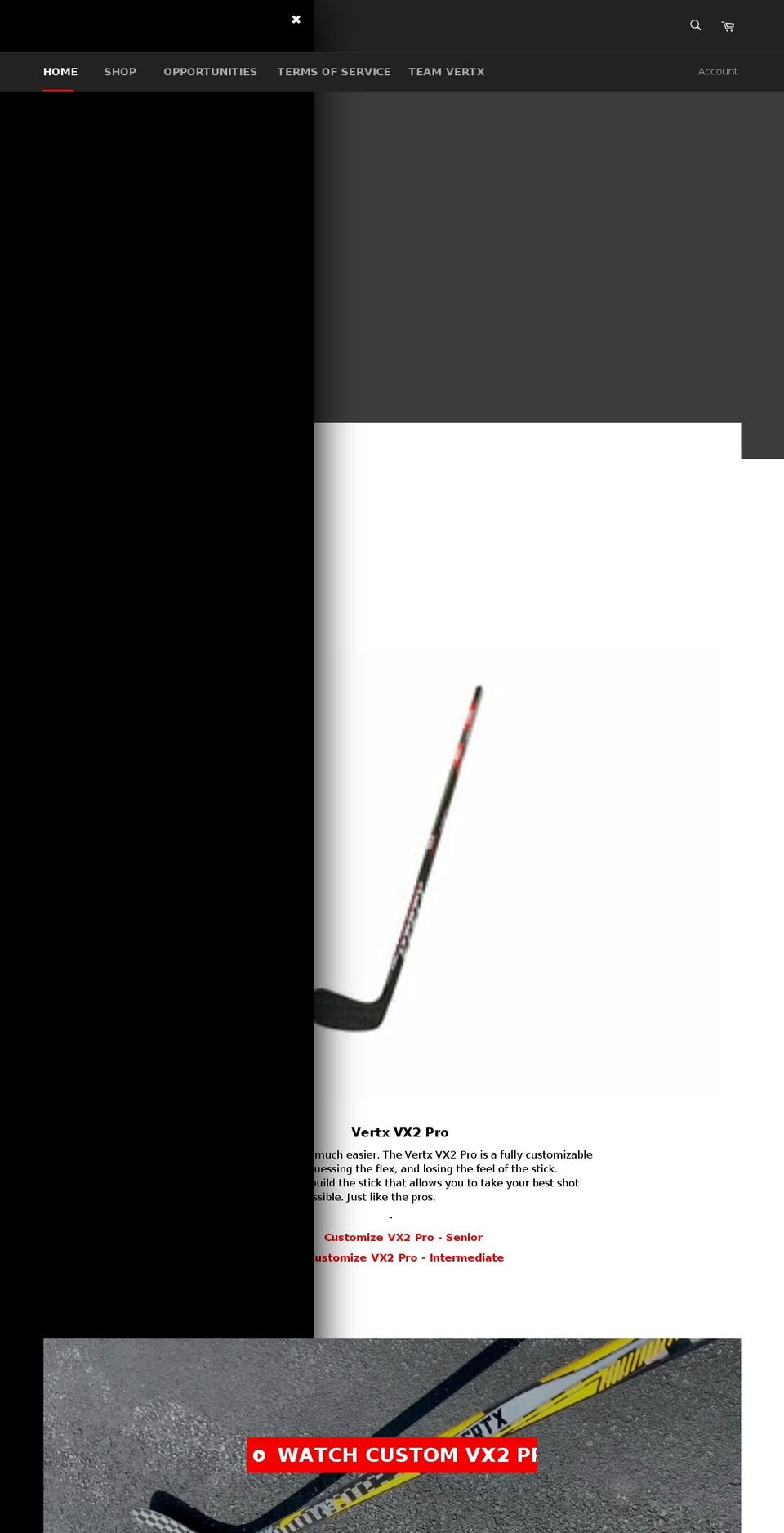 vertxhockey.com shopify website screenshot