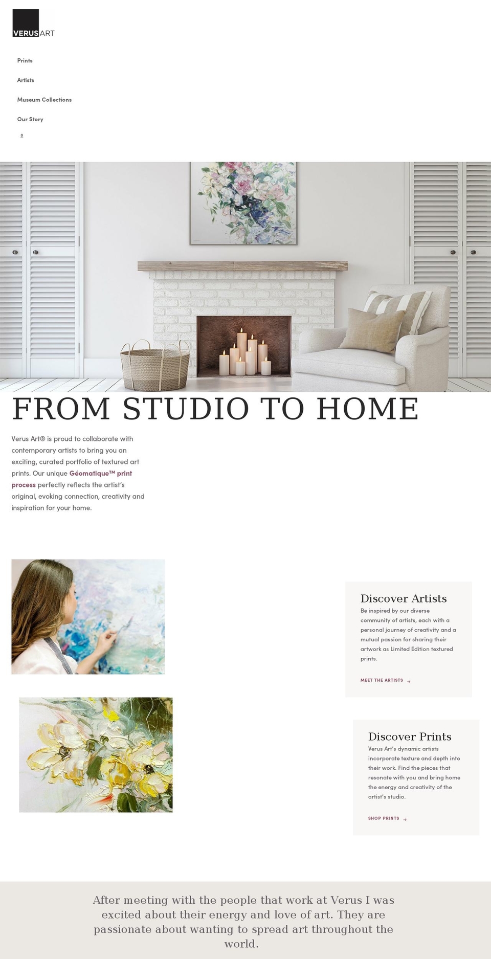 verusart.com shopify website screenshot