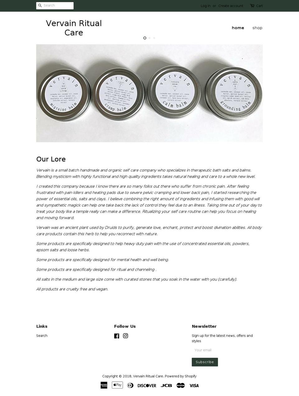 vervainritual.com — Shopify storefront screenshot