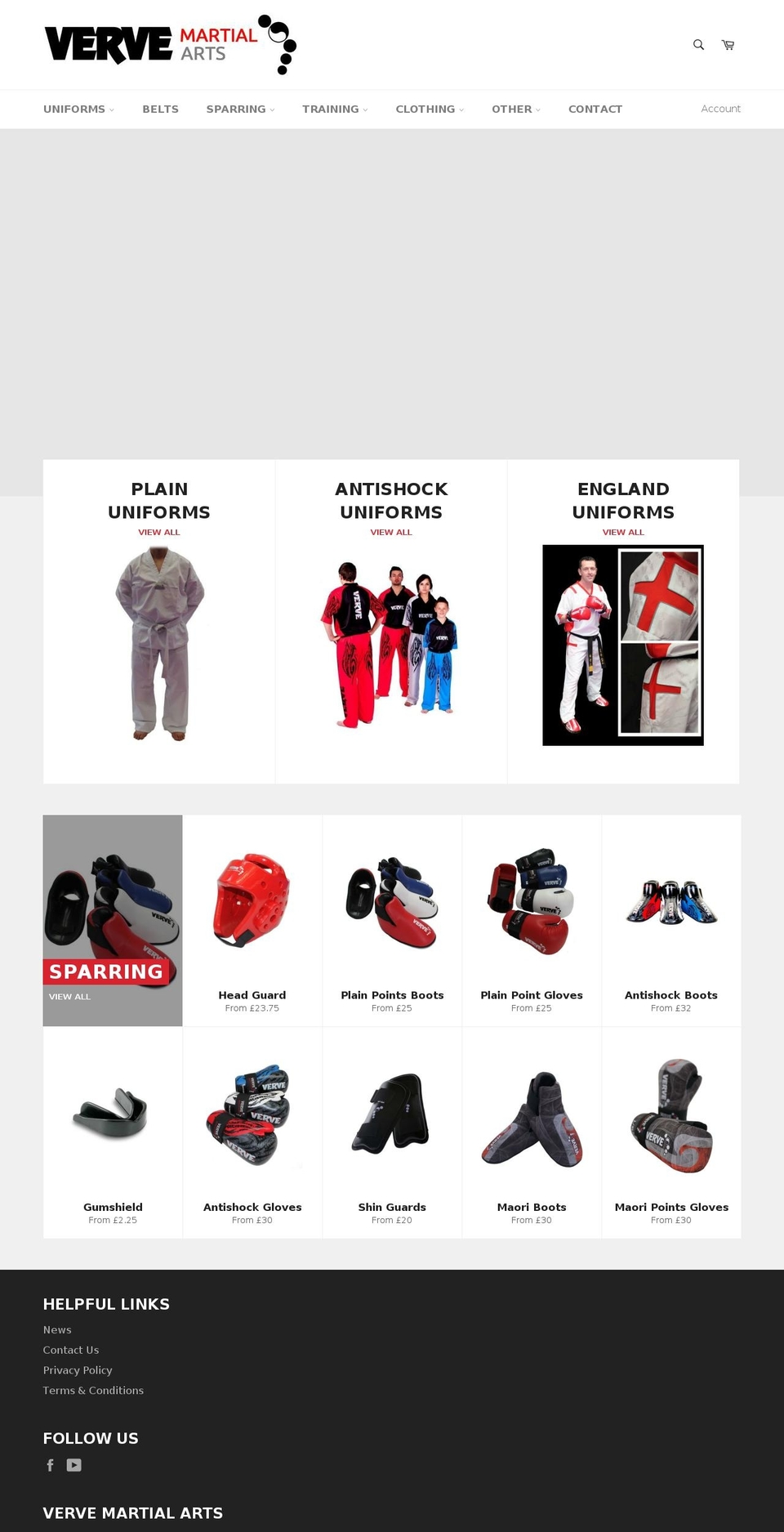 vervemartialarts.co.uk shopify website screenshot