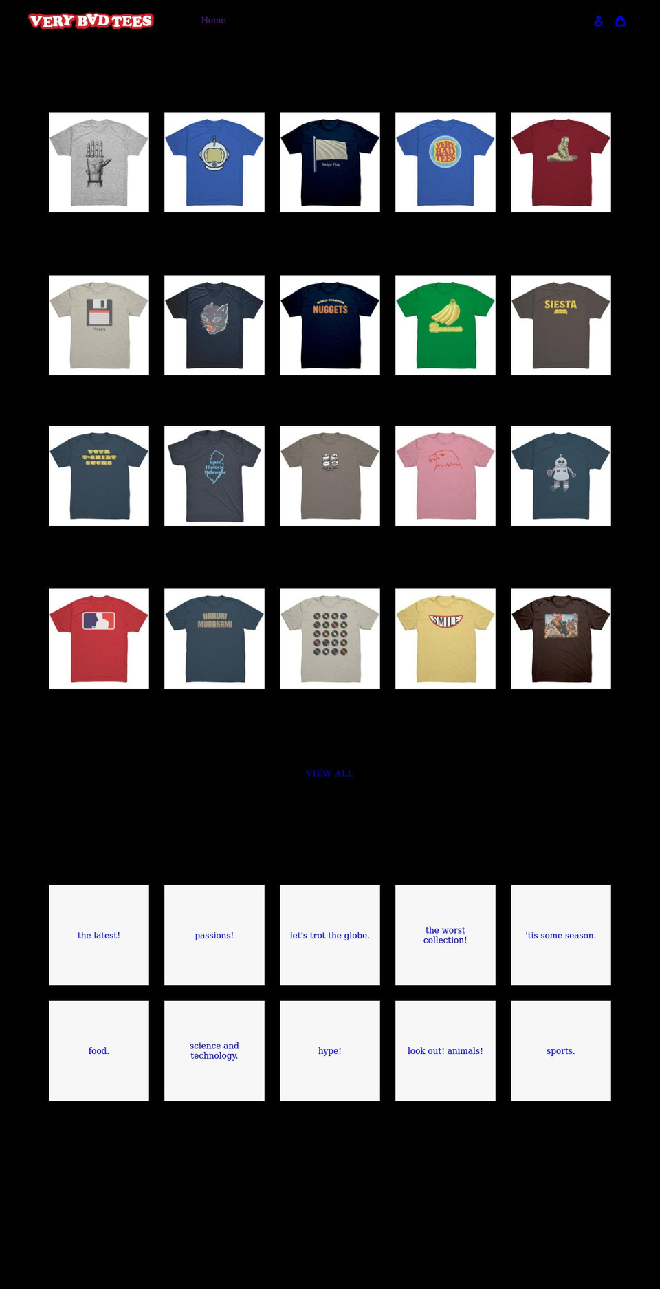 verybadtees.com shopify website screenshot