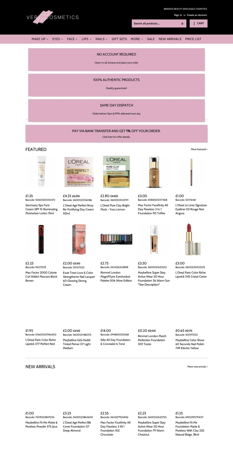 verycosmetics.co.uk shopify website screenshot