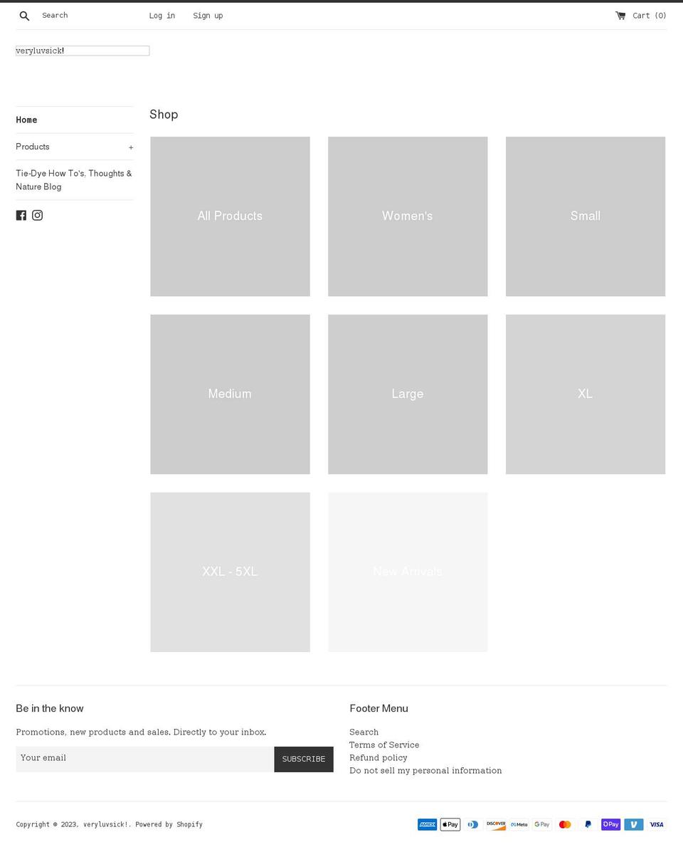 veryluvsick.com shopify website screenshot
