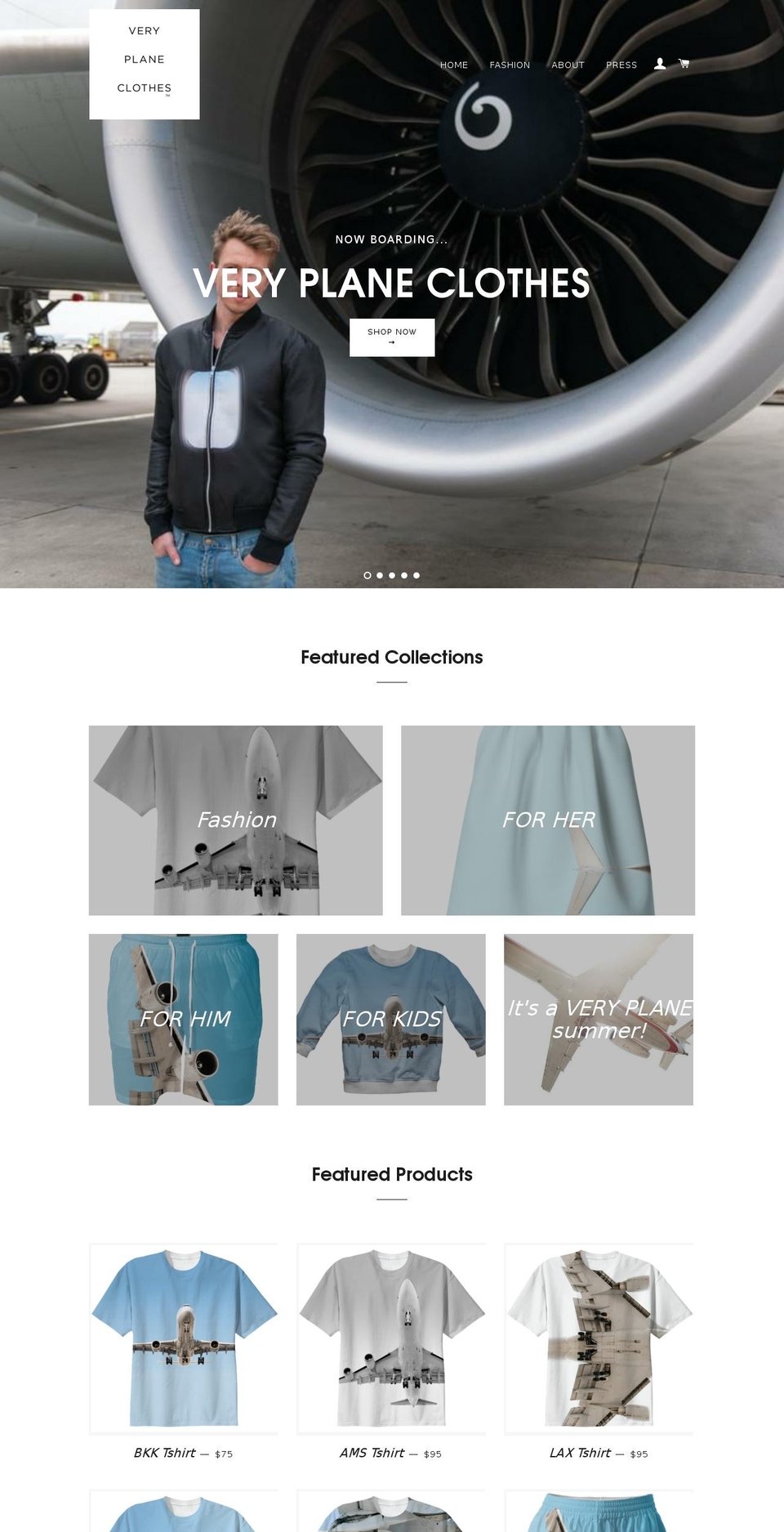 veryplaneclothes.com shopify website screenshot