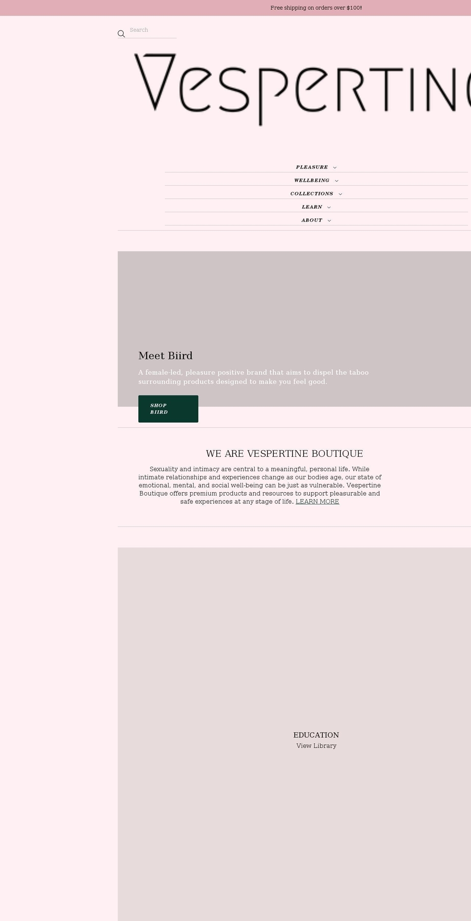 vespertineboutique.com shopify website screenshot