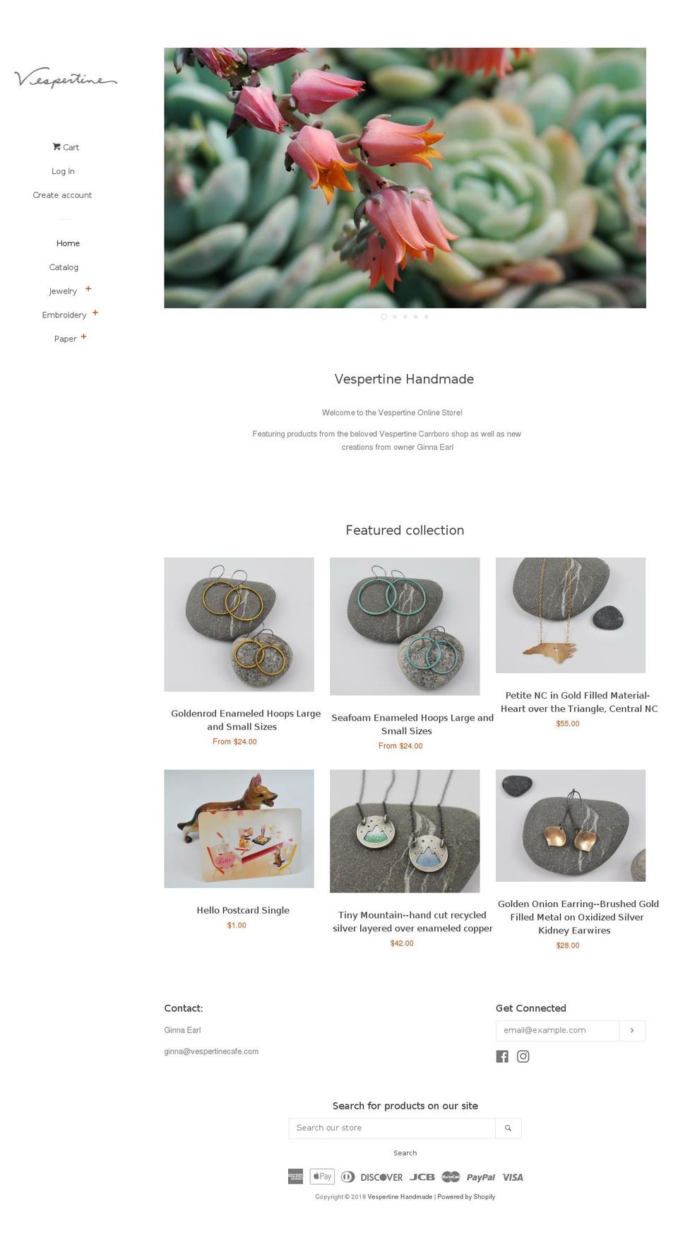 vespertinecafe.com — Shopify storefront screenshot