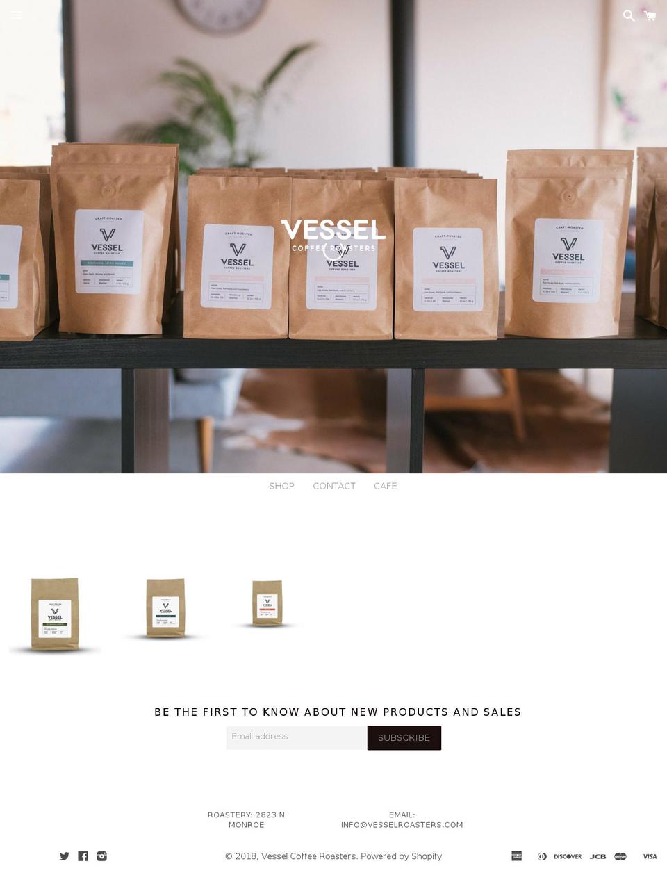 vesselcoffeeroasters.com — Shopify storefront screenshot