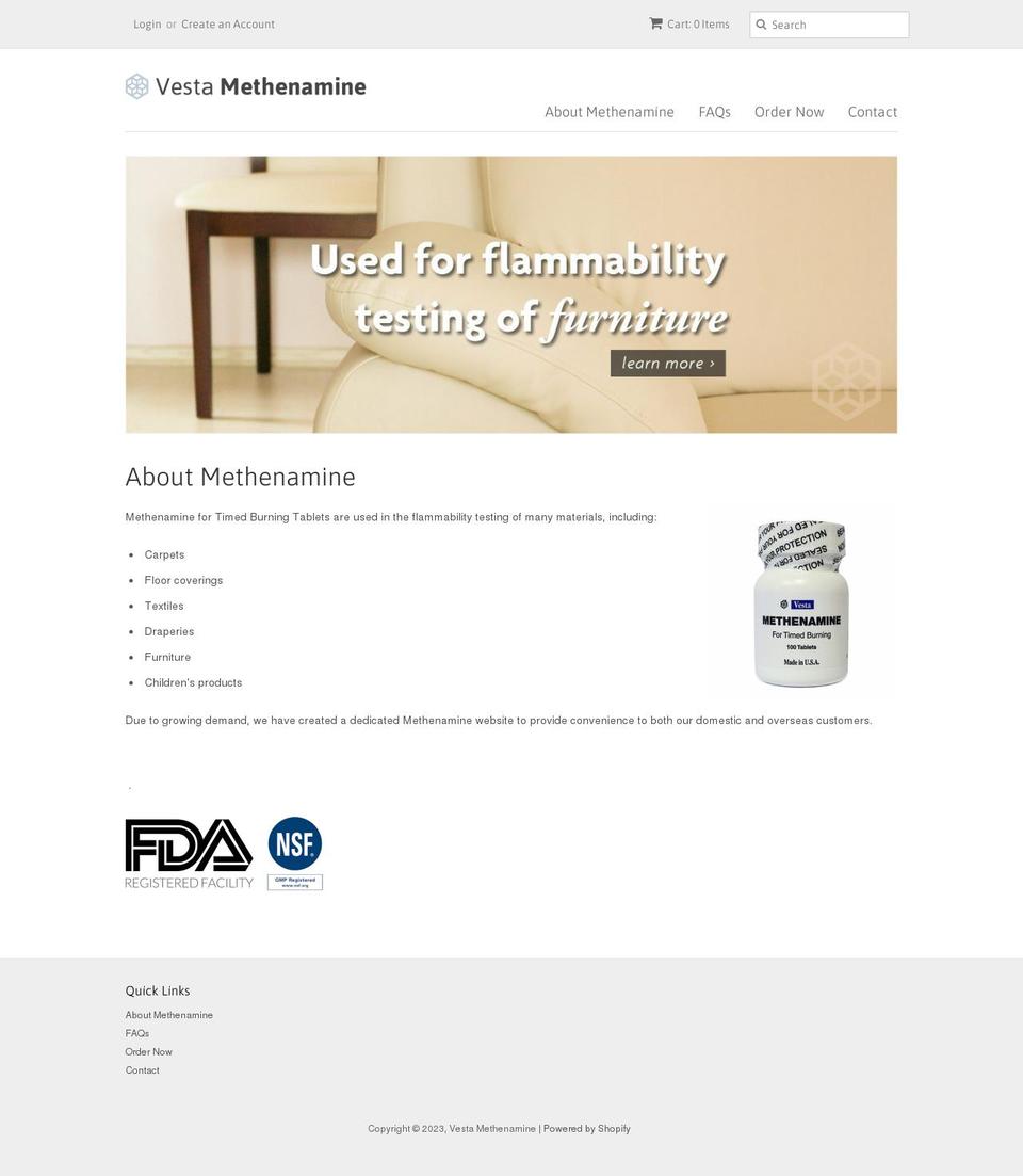 vesta-methenamine.myshopify.com shopify website screenshot