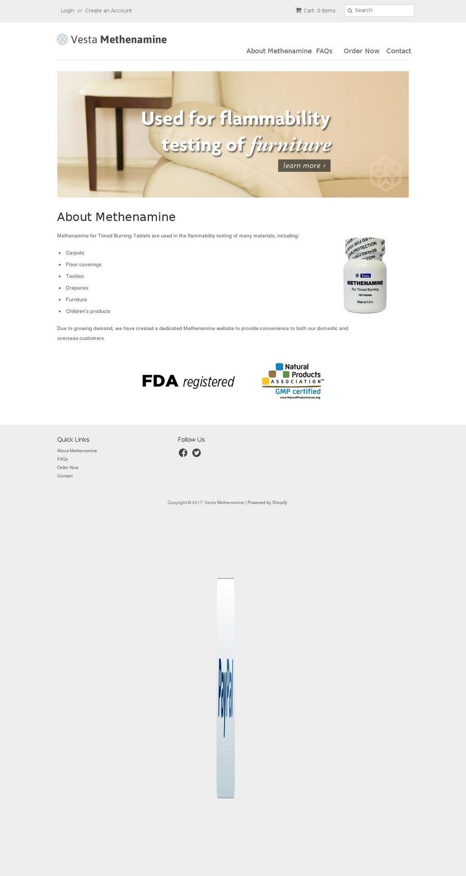 vestamethenamine.com shopify website screenshot