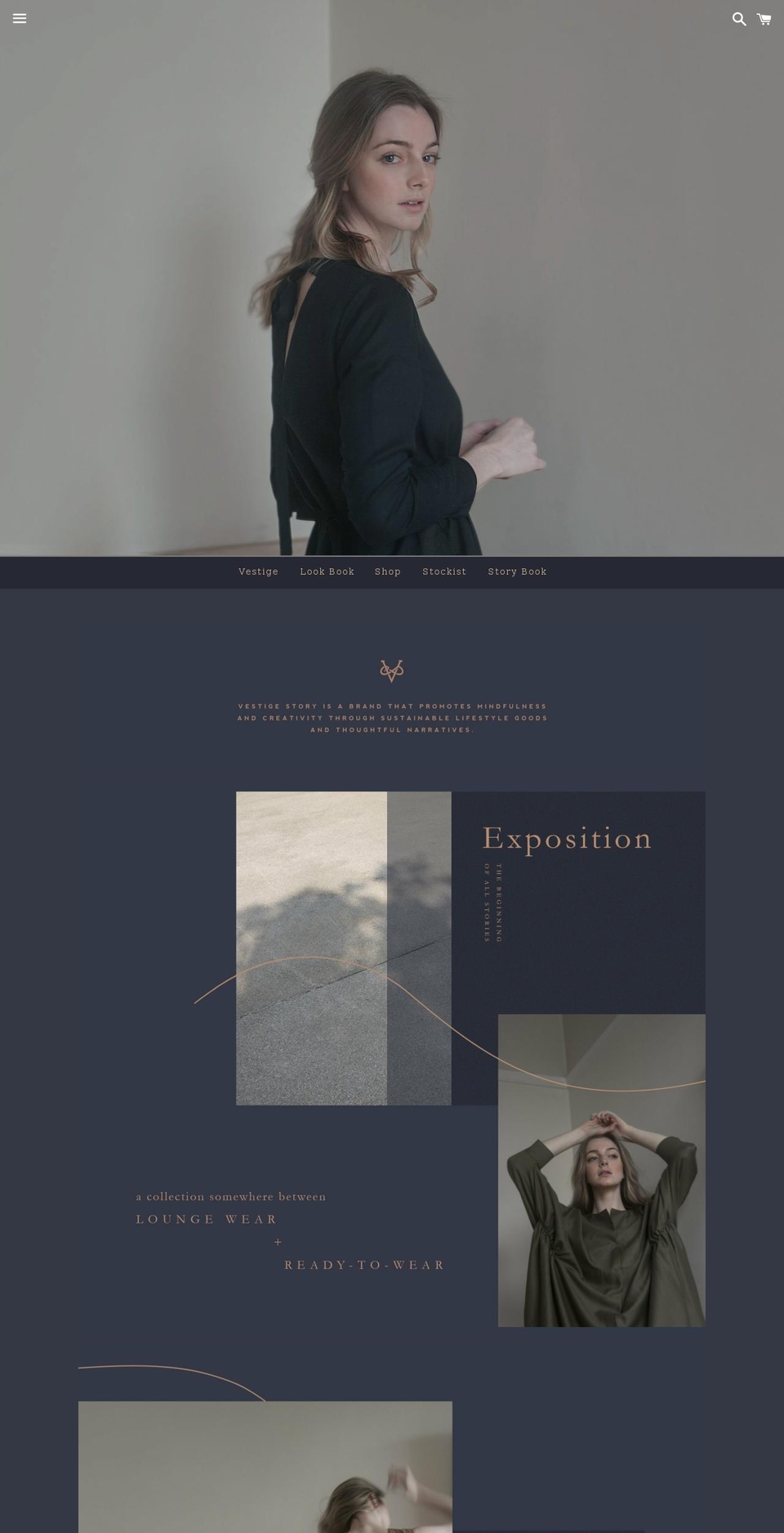 vestigestory.com shopify website screenshot