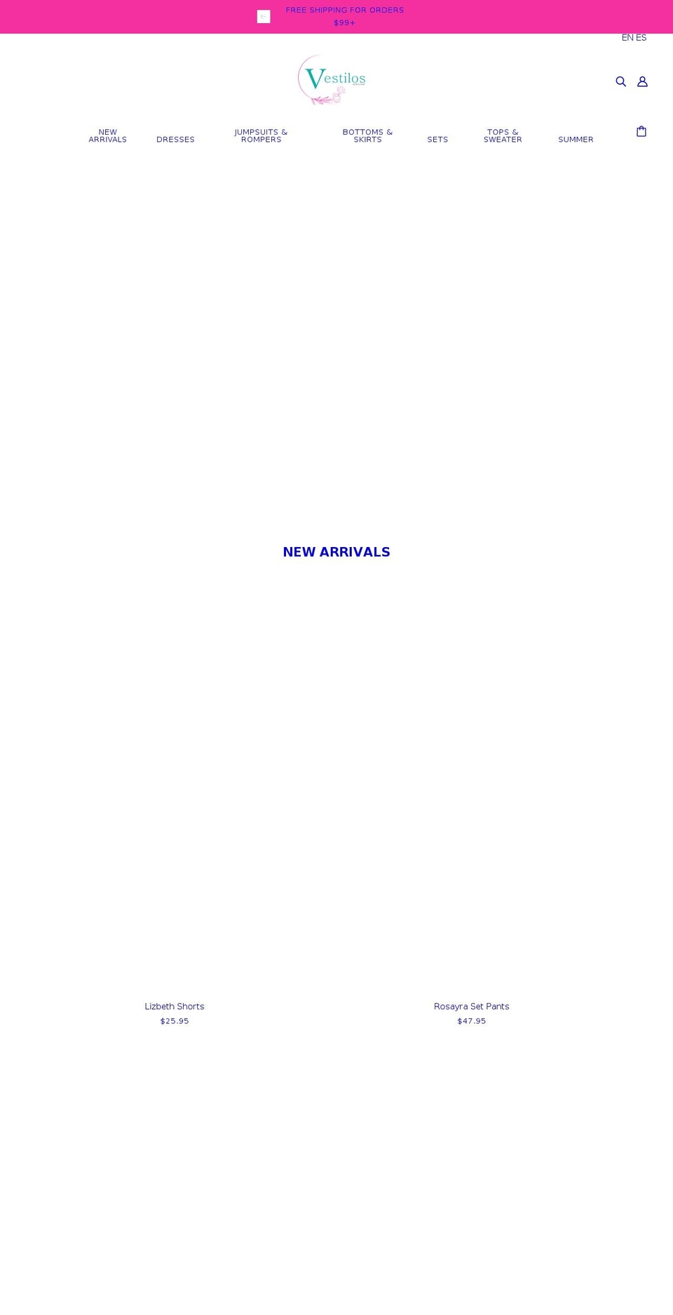 vestilosonline.com shopify website screenshot