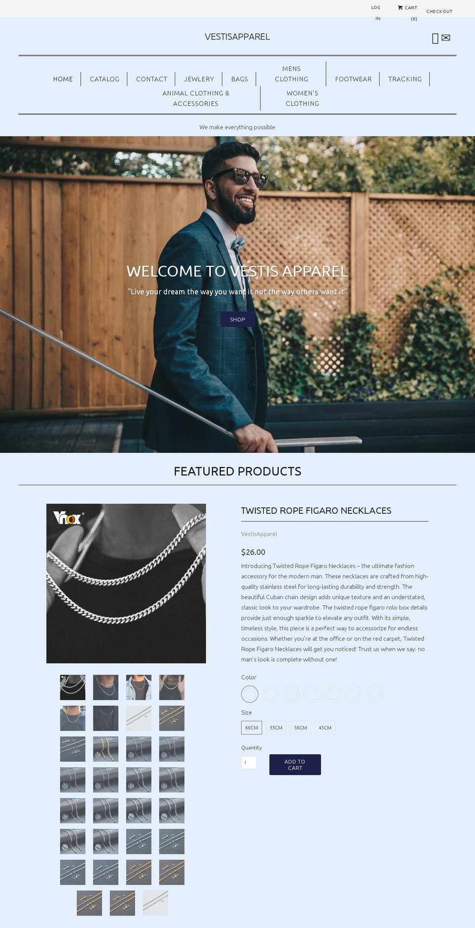 vestisapparel.com shopify website screenshot