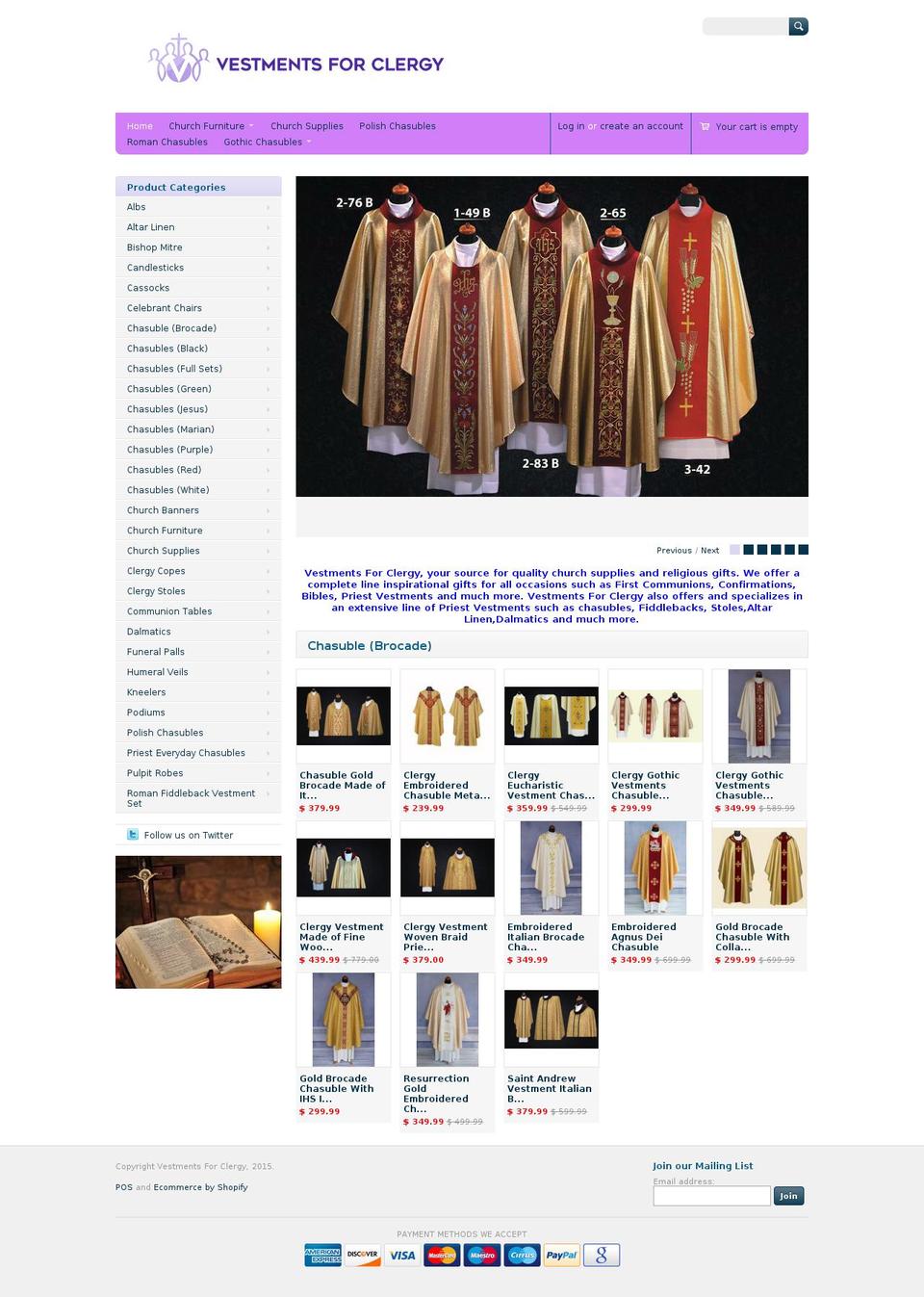 vestmentsforclergy.com — Shopify storefront screenshot